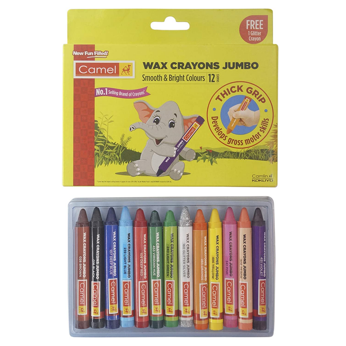 Camlin Jumbo Wax Crayons Glitter 96mm*11mm