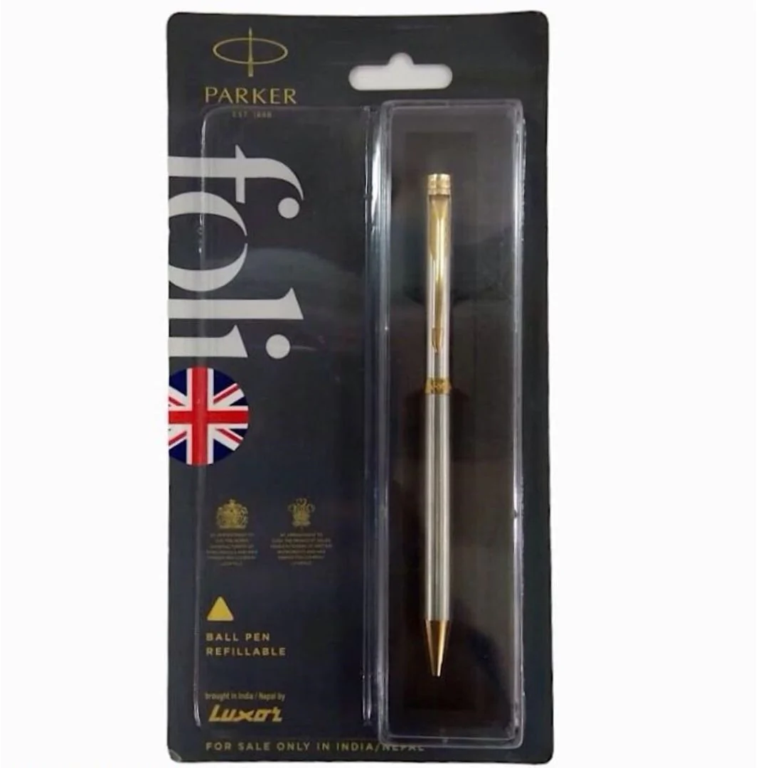 Luxor Parker Folio Stainless Steel Gold Trim Ball Pen