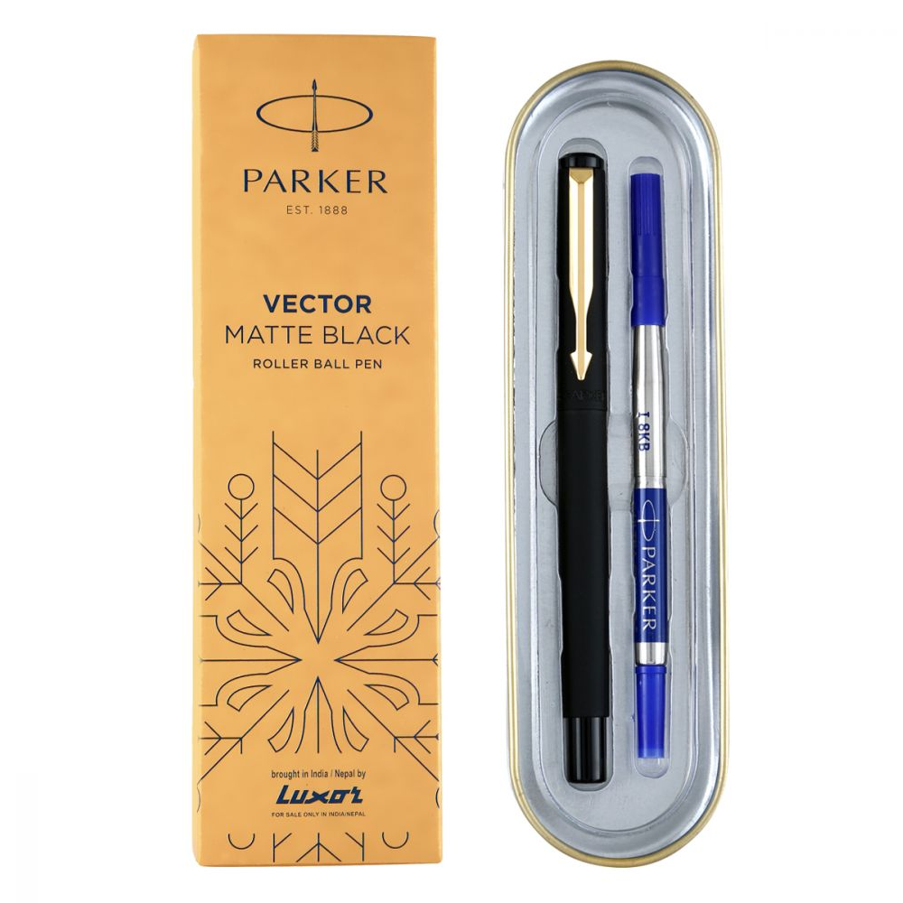Luxor Parker Vector Matte Black Gold  Trim Roller Ball Pen
