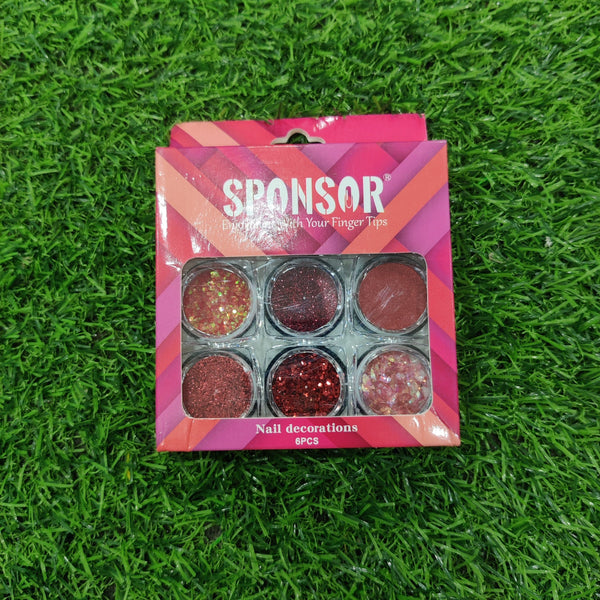 SPONSOR Nail Decoration Sparkle 6P MSBO  = Red