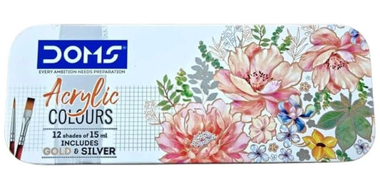 Doms Acrylic Colours 12 Shades Of 15 ml Includes Gold And Silver