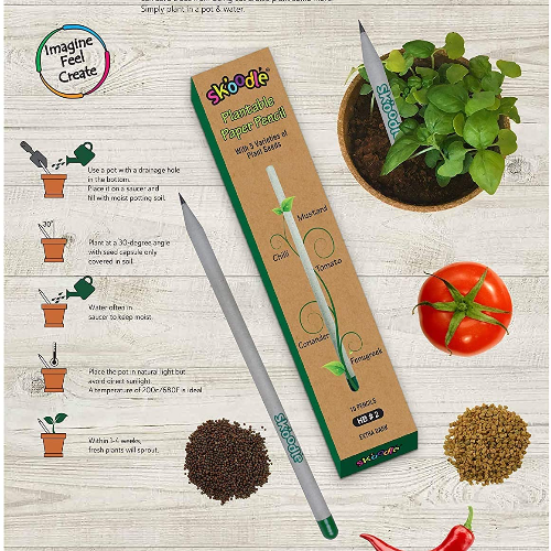 skoodle plantable paper pencil with 5 varieties of plant seeds 10pcs