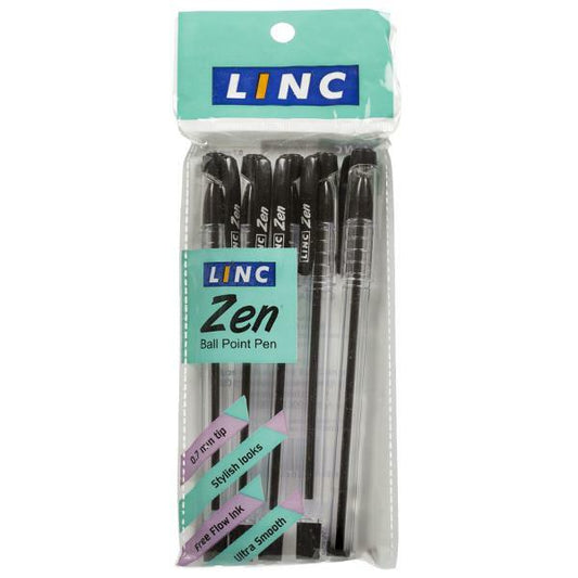 Linc Zen Black Ball Point Pen (Pack Of 5)