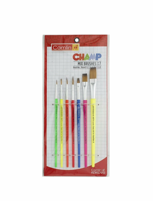 Camlin Champ Mix Brushes Set 7 Brush.. Nos 0,2,4,6,Flat: 2,6,8