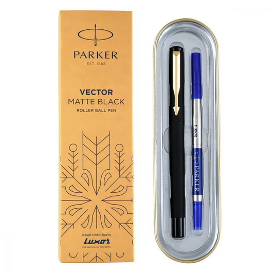 Luxor Parker Vector Matte Black Gold  Trim Roller Ball Pen