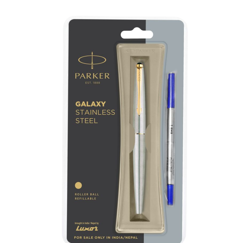 Luxor Parker Galaxy Stainless Steel Gold Trim Roller Ball Pen