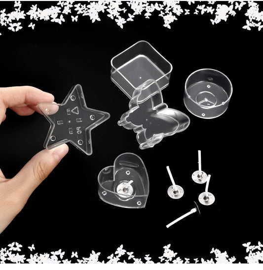 Plastic Clear Tea Light Cup Holders - Heat-Resistant Votive Containers in Heart, Square, Star, Round, Butterfly Shapes - Tealight Cups With 25 mm Wicks for DIY Making