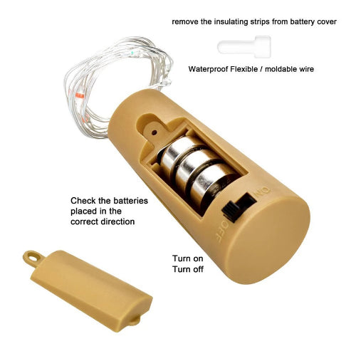 Copper Wire Bottle Cork Fairy LED String Lights - Battery Operated | Warm White