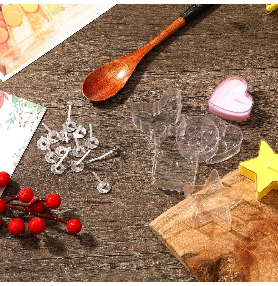 Plastic Clear Tea Light Cup Holders - Heat-Resistant Votive Containers in Heart, Square, Star, Round, Butterfly Shapes - Tealight Cups With 25 mm Wicks for DIY Making